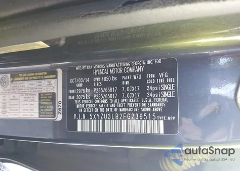 2015 Hyundai Santa Fe Sport 2.4L из США, поврежденный, VIN 5XYZU3LB2FG239515